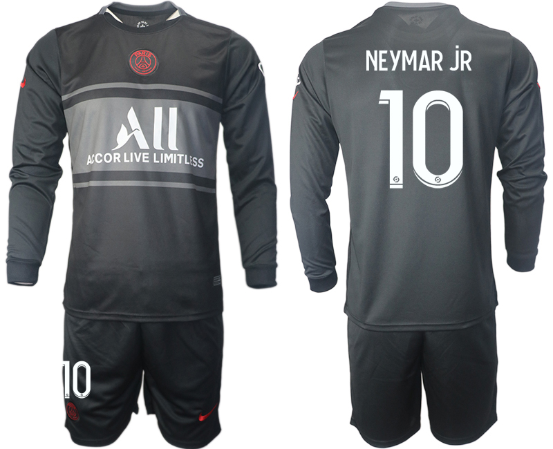 Men 2021-2022 Club Paris St German Second away black Long Sleeve #10 Soccer Jersey